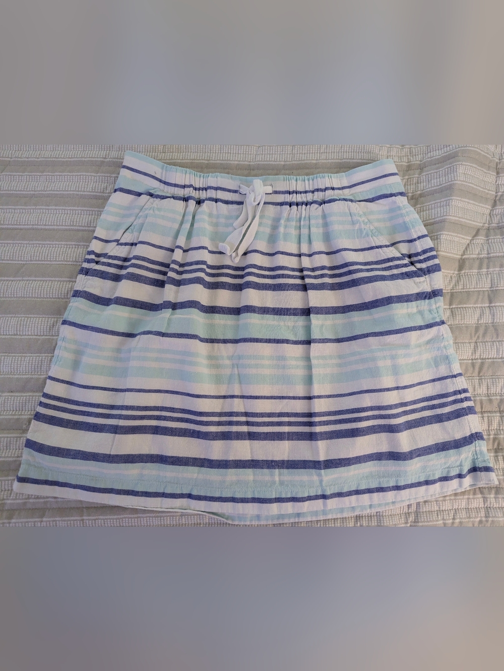 GAP White Navy Light Blue Striped Drawstring Mini Skirt